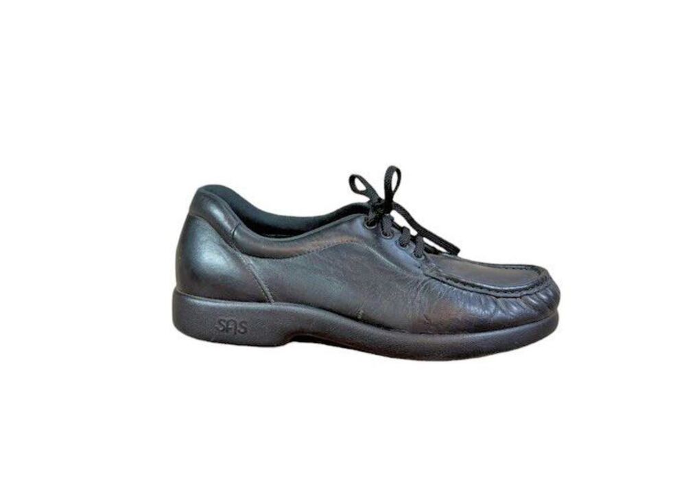 SAS Womens Size 9 Take Time Black Leather Lace Up Walking Shoes Tripad Comfort